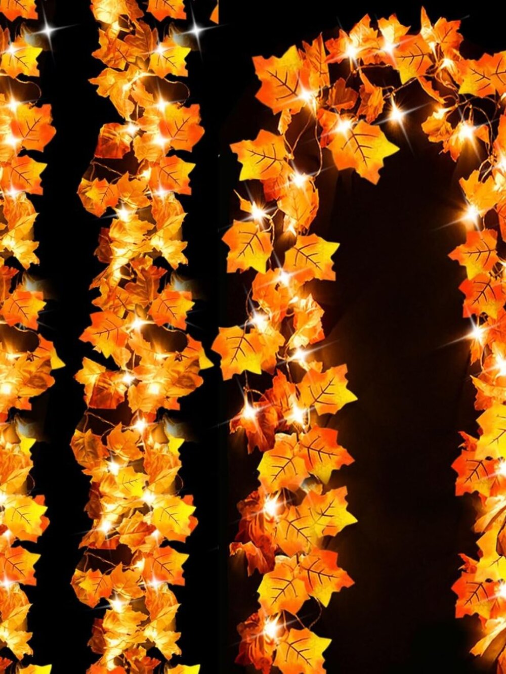Fall Decor 3-Pack Fall Garland with Lights, Total 24.6ft 60LED